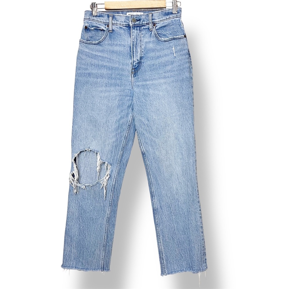 Abercrombie & Fitch Curve Love 90s Straight Ultra High Rise Distressed Jeans 28